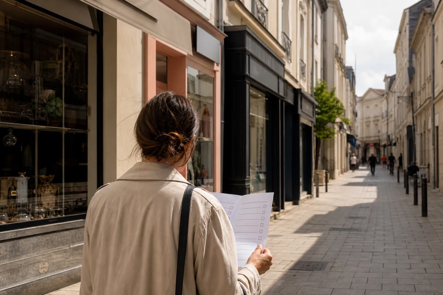 Carnet de questions ouvert devant le comptoir de la boutique